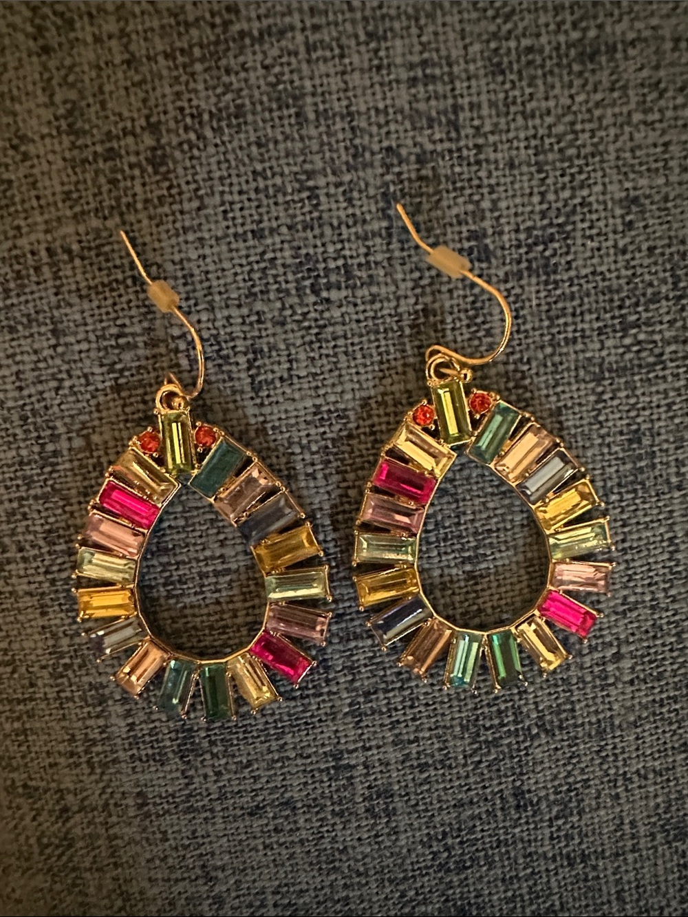 Christian Siriano Gold Open Teardrop Earrings with Multi-Color Crystals